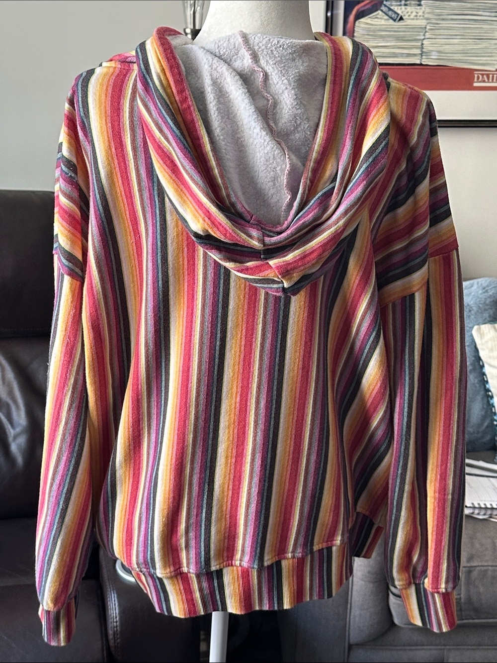 ChaSor Striped Multicolor Zip-Up Hoodie - Pink, Yellow, Green, Blue, Gray - Picture 2 of 4